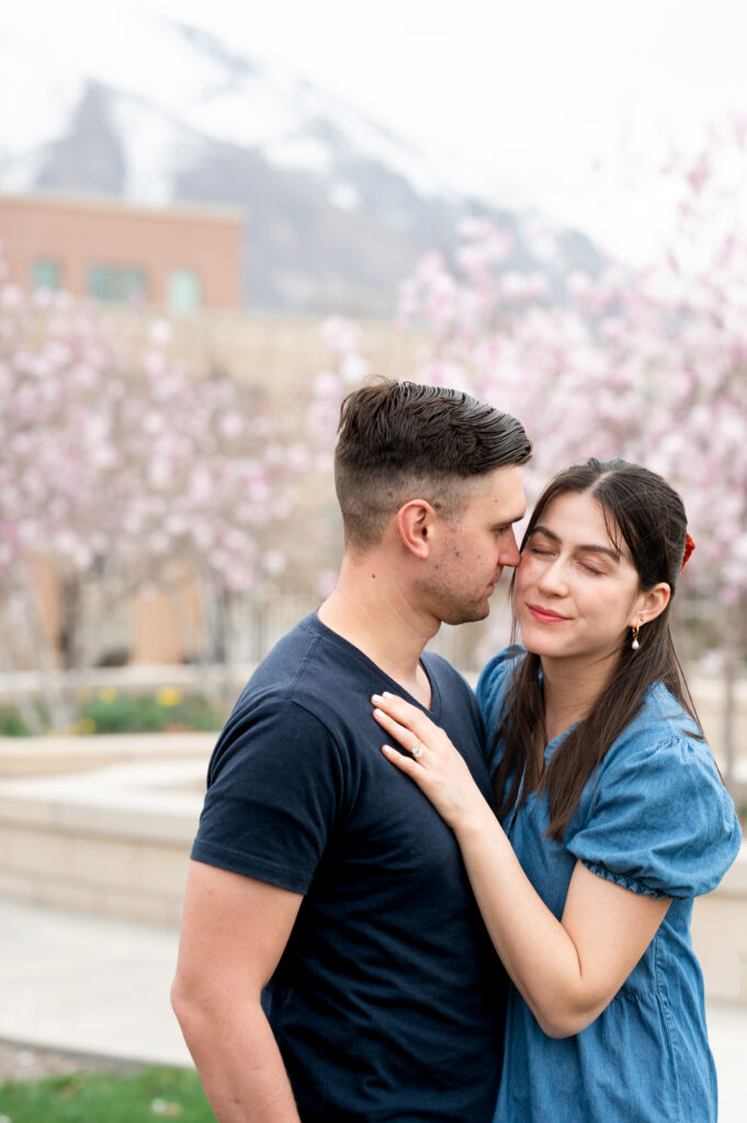 Husband & wife wearing coordinating blue outfits for Family Photos in Salt Lake City, UT